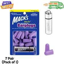 Ear protection Slim Fit Soft Foam Earplugs - 7 Pair with Travel Case Small Size.