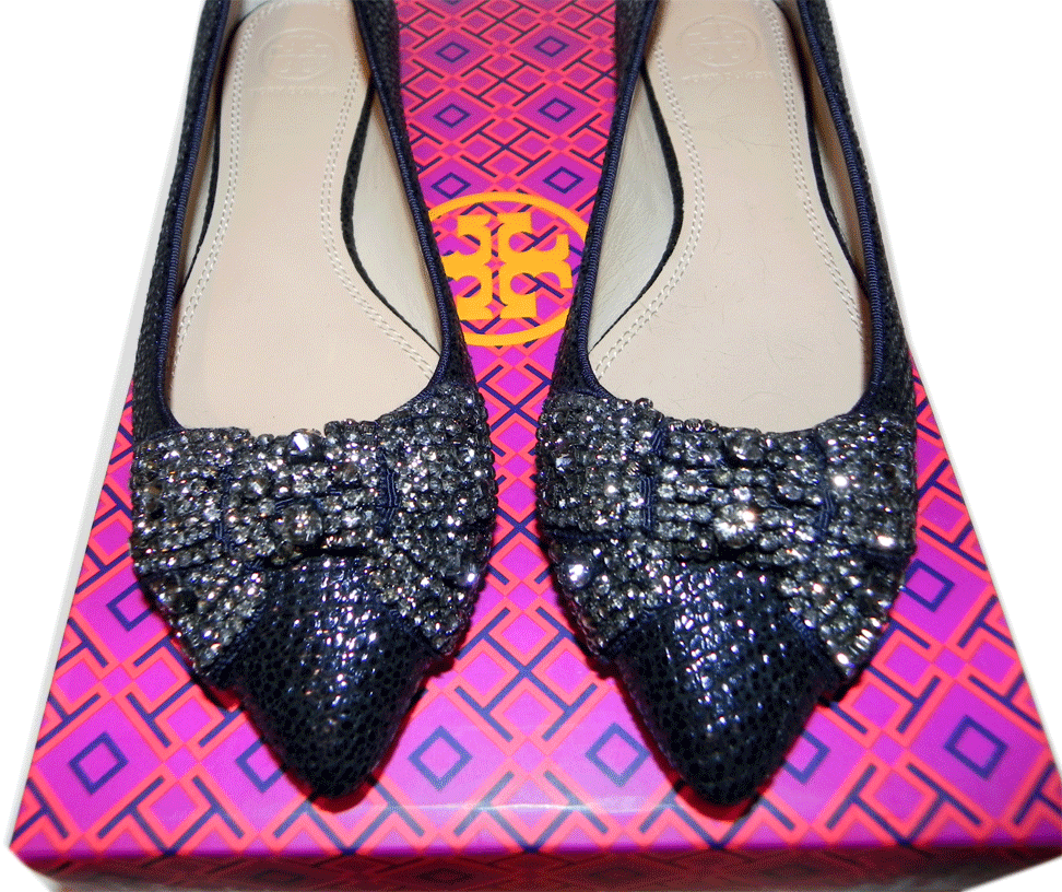 Tory Burch Vanessa Bailarina Plana Puntera Puntiaguda Zapato de ballet cristales de proa 7 -37 Tory Burch Vanessa Bailarina Plana Puntera Puntiaguda Zapato de ballet cristales de proa 7 -37