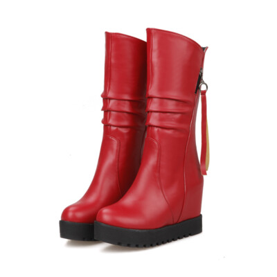 Womens Hidden Wedge Heels Platform Mid Calf Boots Slouch Casual Shoes 50/52/51