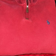 Men  s POLO Ralph Lauren Heather Red COTTON Quarter Zip Sweater Medium