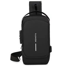 Anti-Theft Men's Sling Crossbody Bag Chest Shoulder Messenger Backpack USB Port
