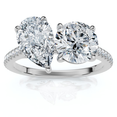 2 1/10 Karat Toi Et Moi Birne und runder Diamant Ring 14 Karat Gold oder Platin Lab Grown