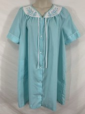 DAN-ELLEN sz: 3X Blue-Green Button Up Pajamas House Dress NightGown MADE IN USA
