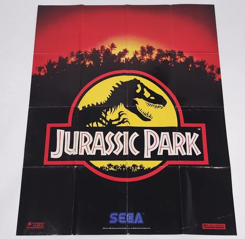 1992 Jurassic Park Poster Sega Genesis Game Foldout Only Promo Vintage Universal