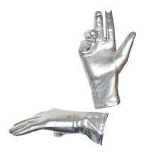 Adult Unisex Shiny Metallic Spandex Gloves Halloween Cosplay Costume Silver