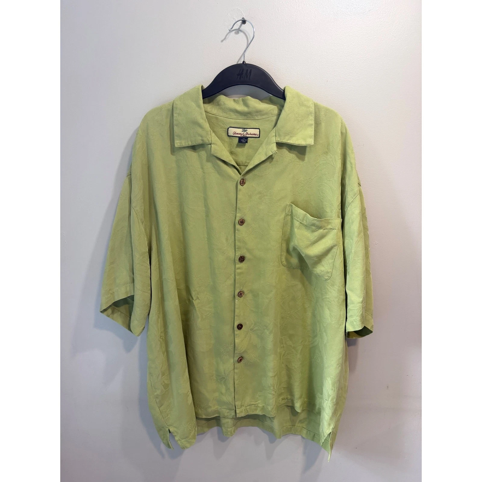 Tommy Bahama Mens XXL Green 100% Silk Jacquard Tropical Floral Camp Shirt