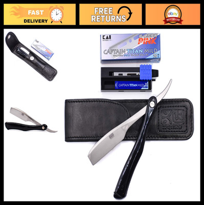 Professional Folding Straight Edge Barber Razor with Leather Case & 20 Blades -