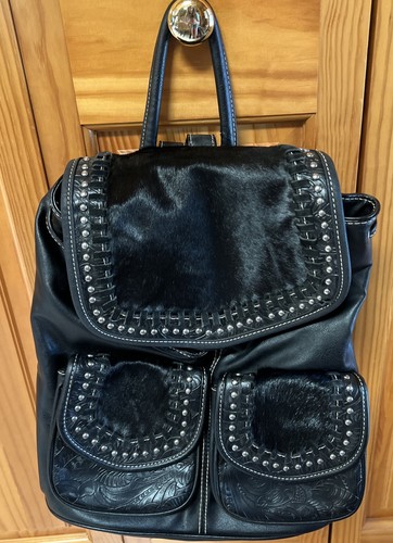 Trinity Ranch HairOn Cowhide Tooled Western/Biker Backpack Purse Genuine Leather