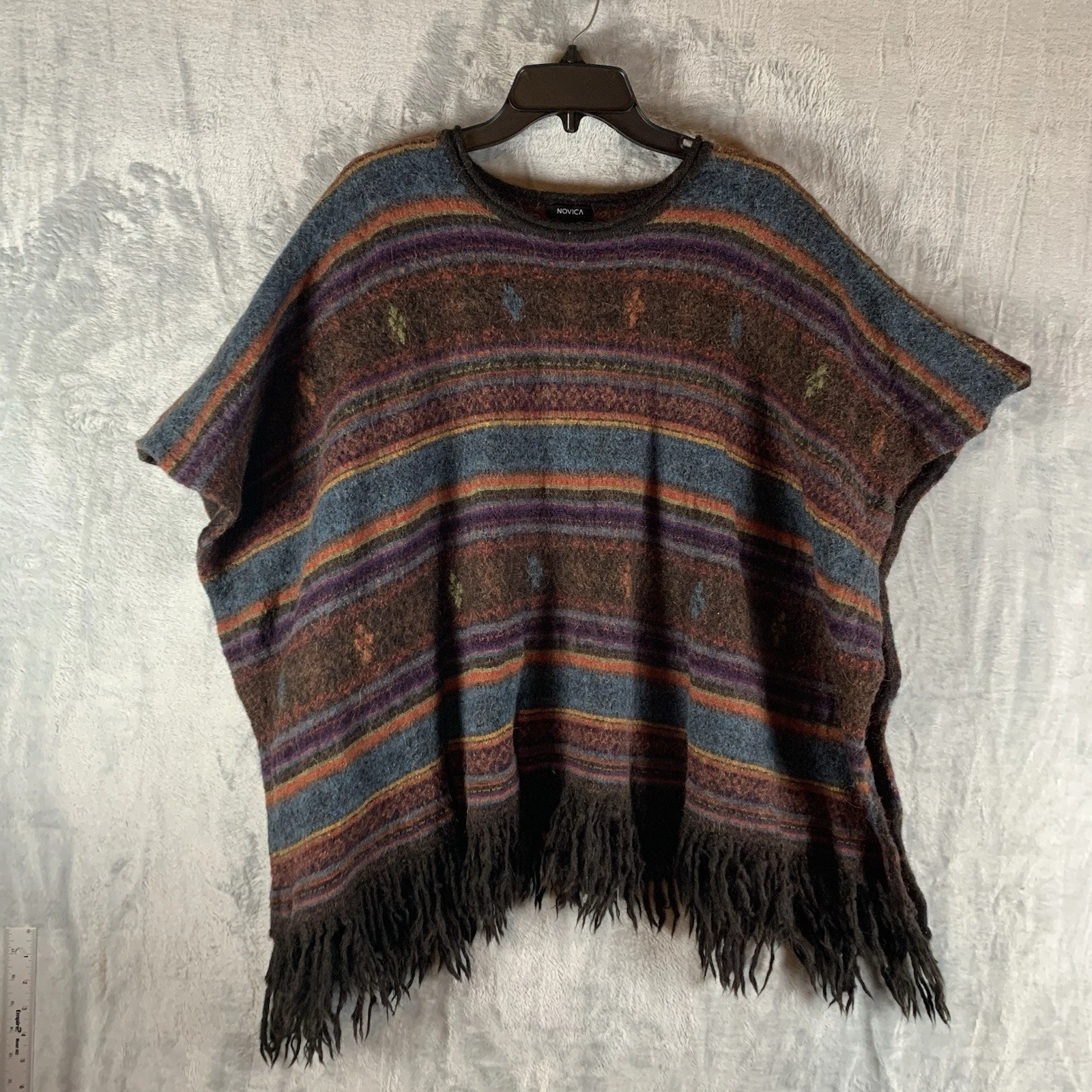 Novica Collection 100% Alpaca Aztec Poncho Fringe Inca Motifs Made In Peru Artsy