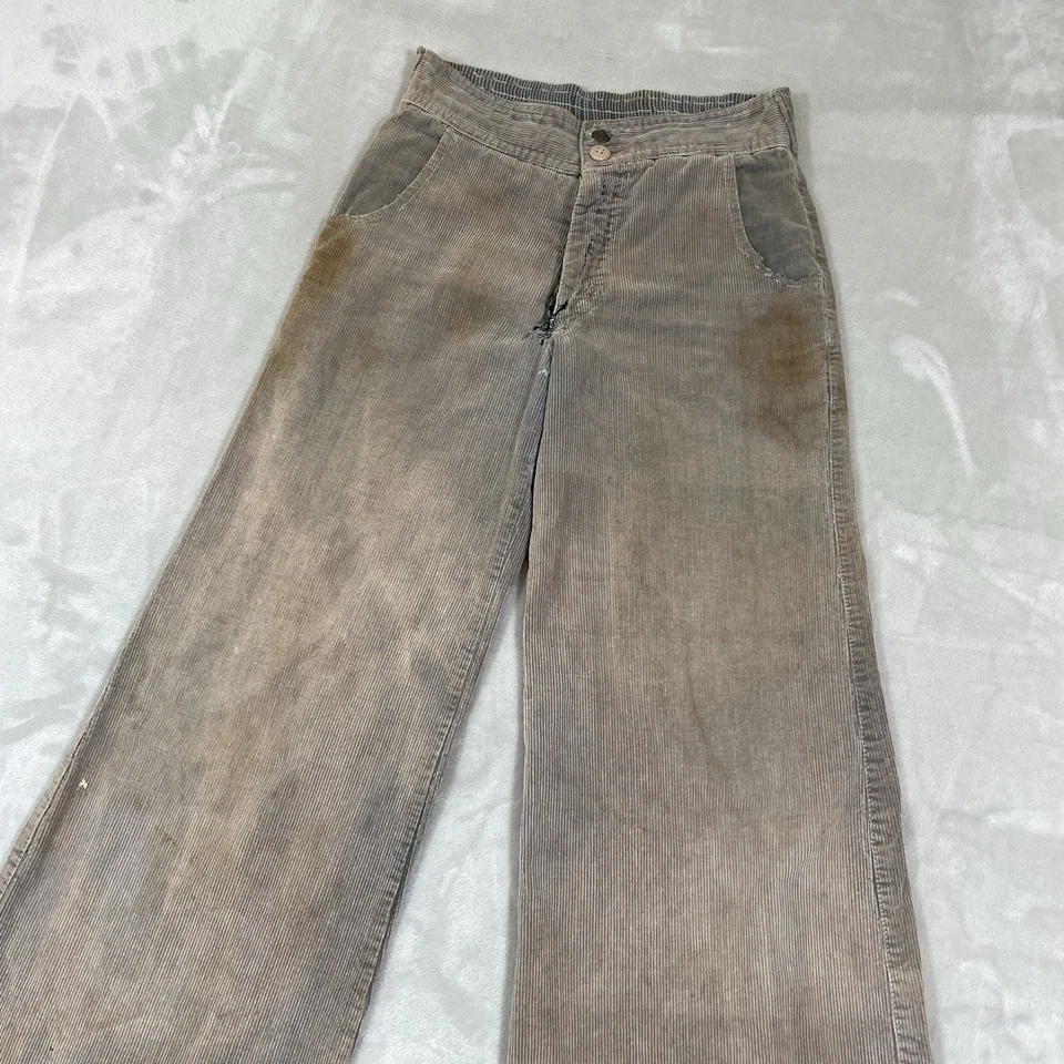 Винтажные расклешенные брюки из вельветового колокольчика 70-х 28x30 потертые искусственно состаренные хиппи бохо - Изображение 3 из 4