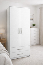Ready Assembled 2 Door Wardrobe With Drawers & Mirror/Without Mirror White/Grey