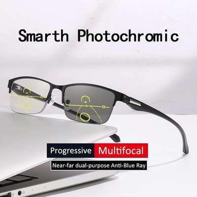 Multifocal Progressive Photochromic Reading Glasses Blue Light Blocking Readers