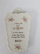 Vintage Ceramic Scissors Wall Pocket Floral Design Scissors Keeper Caddy 1986