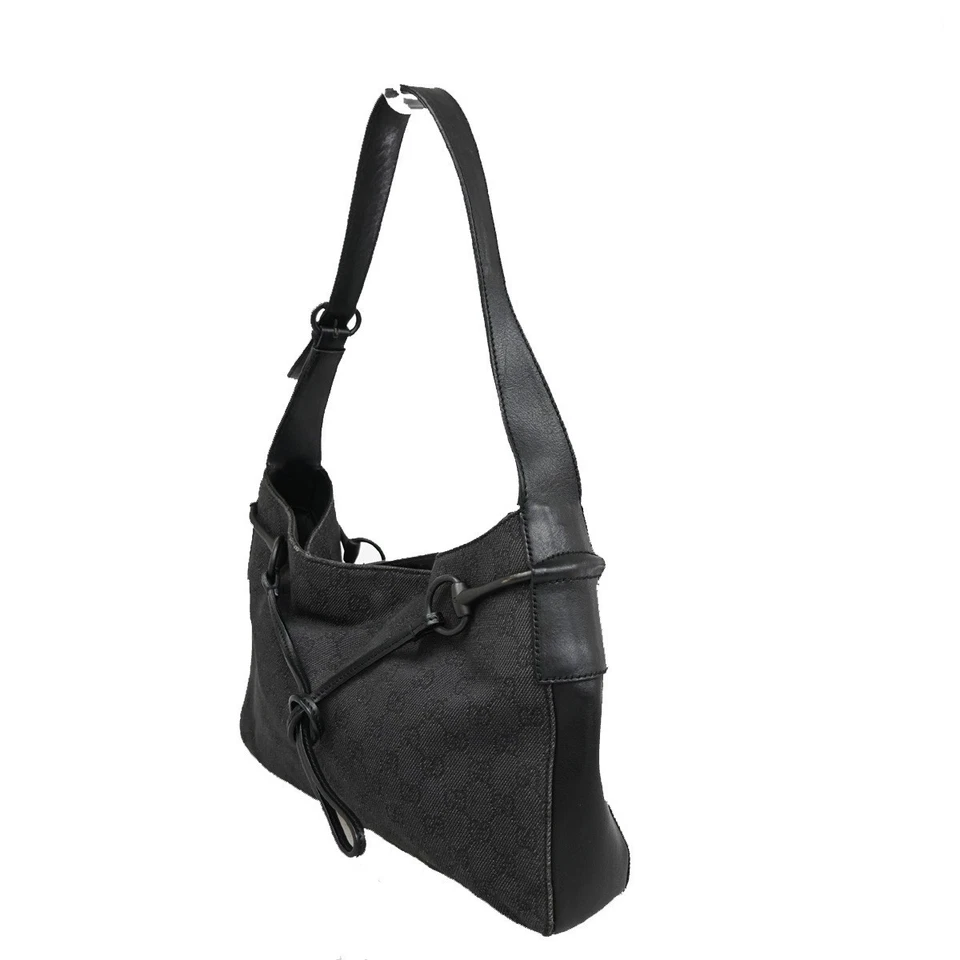 GUCCI GG Logo Horsebit Shoulder Bag Canvas Leather Black SHW Italy 69CA340 - Image 2 of 4