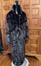 DENNIS BASSO Womens Lg Full Length Mink Soft Lux Faux Fur Coat Evening Party