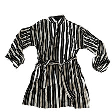 Asos Button Front Shirt Dress Womens Size 4 Black White Striped Long Sleeve Belt