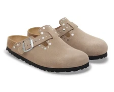 BIRKENSTOCK Boston Rivets  Suede Clogs  Size 37 Taupe