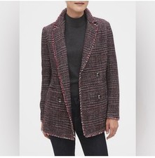 Banana Republic Long Boucle blazer jacket Size 8 red black white fringed
