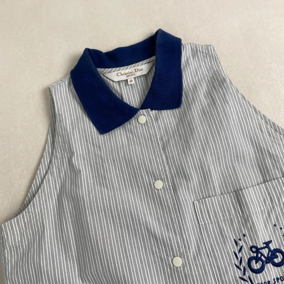 Christian Dior Conjunto Falda Acampanada a Rayas Retro Para Mujer Conjunto M/L Algodón Azul Blanco Foto 4 de 4