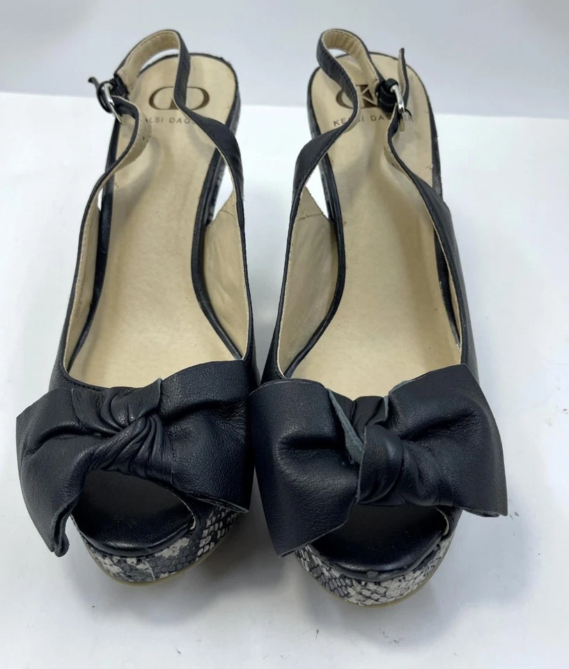 Kelsi Dagger Vixen Women's Sandals 8 M Black Leather Slingback Wedge Shoes - Image 3 of 4