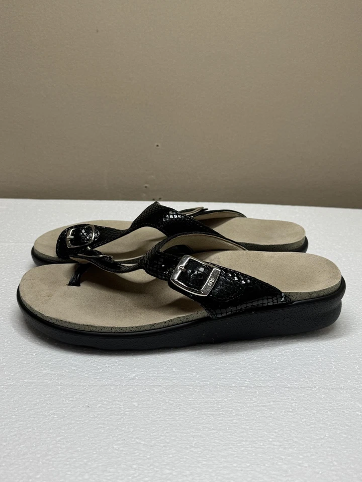SAS Sandals Shoes Womens Size 7.5 Black Tripad Comfort Buckle Thong Slide USA - Image 4 of 4