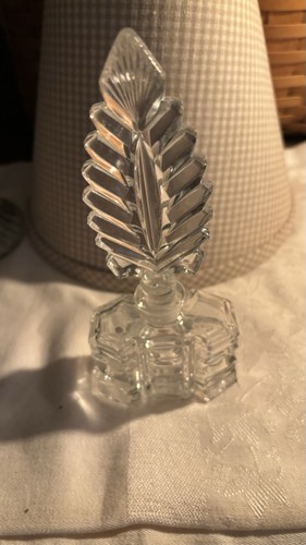 VINTAGE LEAD GLASS PERFUME BOTTLE GLASS FEATHER TOP Antique Mcm Mad Men - Picture 3 of 3