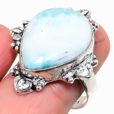 Natural Republic Larimar Gemstone 925 Sterling Silver Ring Size 8 u654