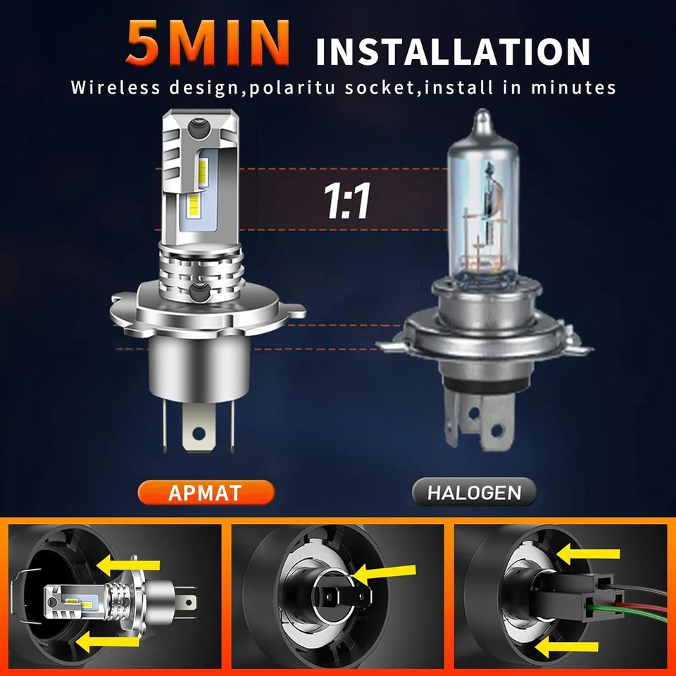 H4 Light Bulb, 9003 Lights Bulb, HB2 Fog Light Bulb 30000LM 600% Brighter 6500K  - Image 3 of 4