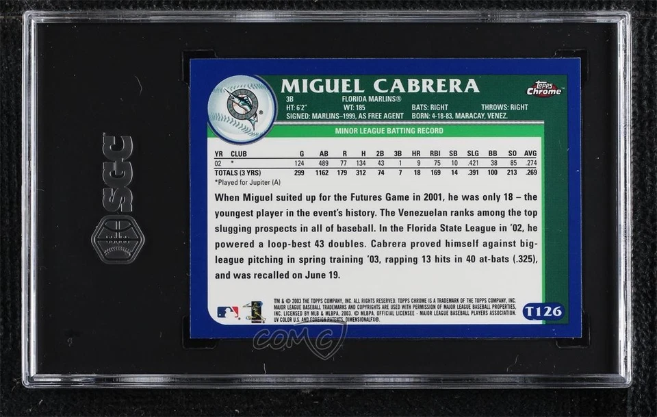 2003 Topps Chrome Traded & Rookies Miguel Cabrera #T126 SGC 9 MINT - Image 2 of 2