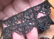 vintage cotton rayon crochet lace  3/4" scallop trim black 1yd USA