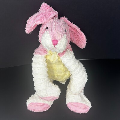 Dan Dee Pink Yellow Chenille Bunny Rabbit Plush Floppy 15'' Stuffed Animal Toy