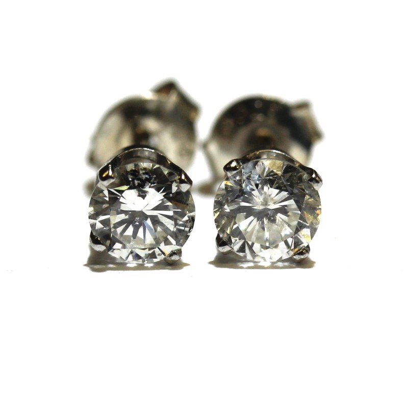 GIA certified 14k white gold 1.02ct I2 H J round diamond stud earrings natural