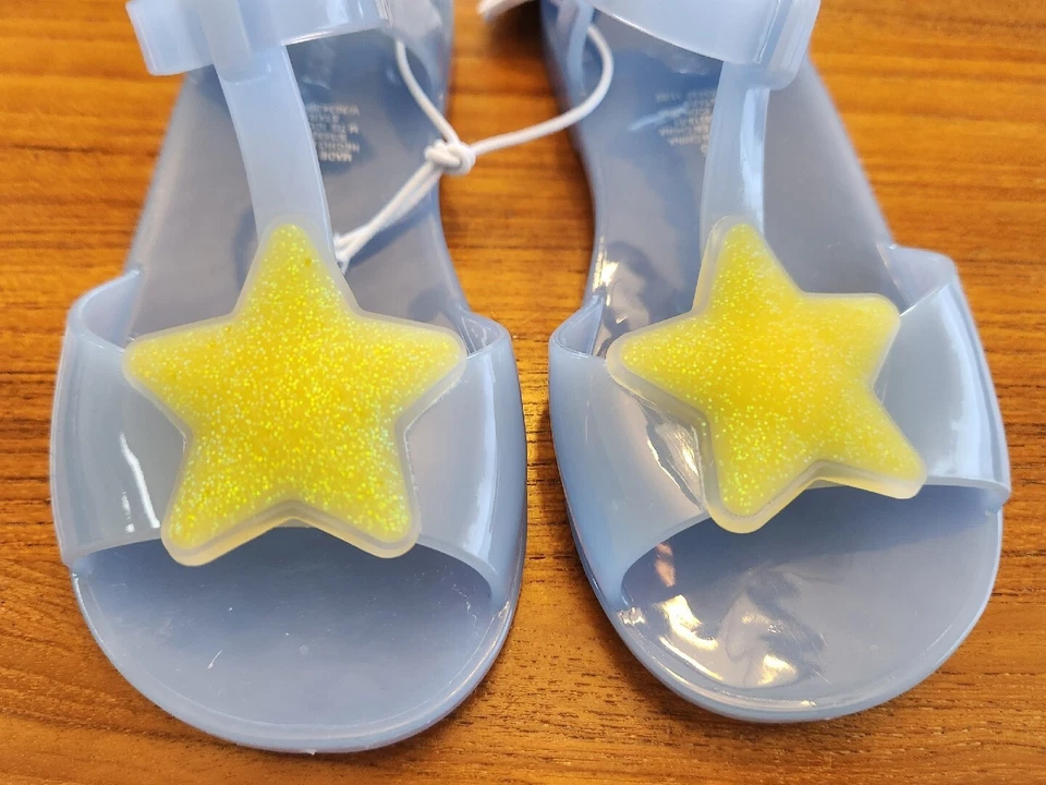 Sandalias planas Old Navy para niñas 6 7 8 9 10 con tiras de gelatina BLUE STAR #25523 Foto 3 de 4