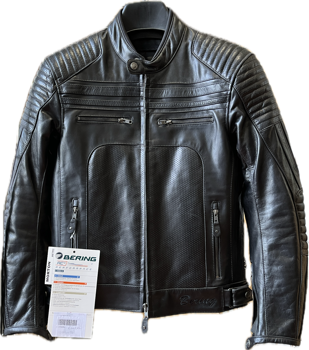 Black Leather Motorcycle Jacket Bering Morton With ECE Certified