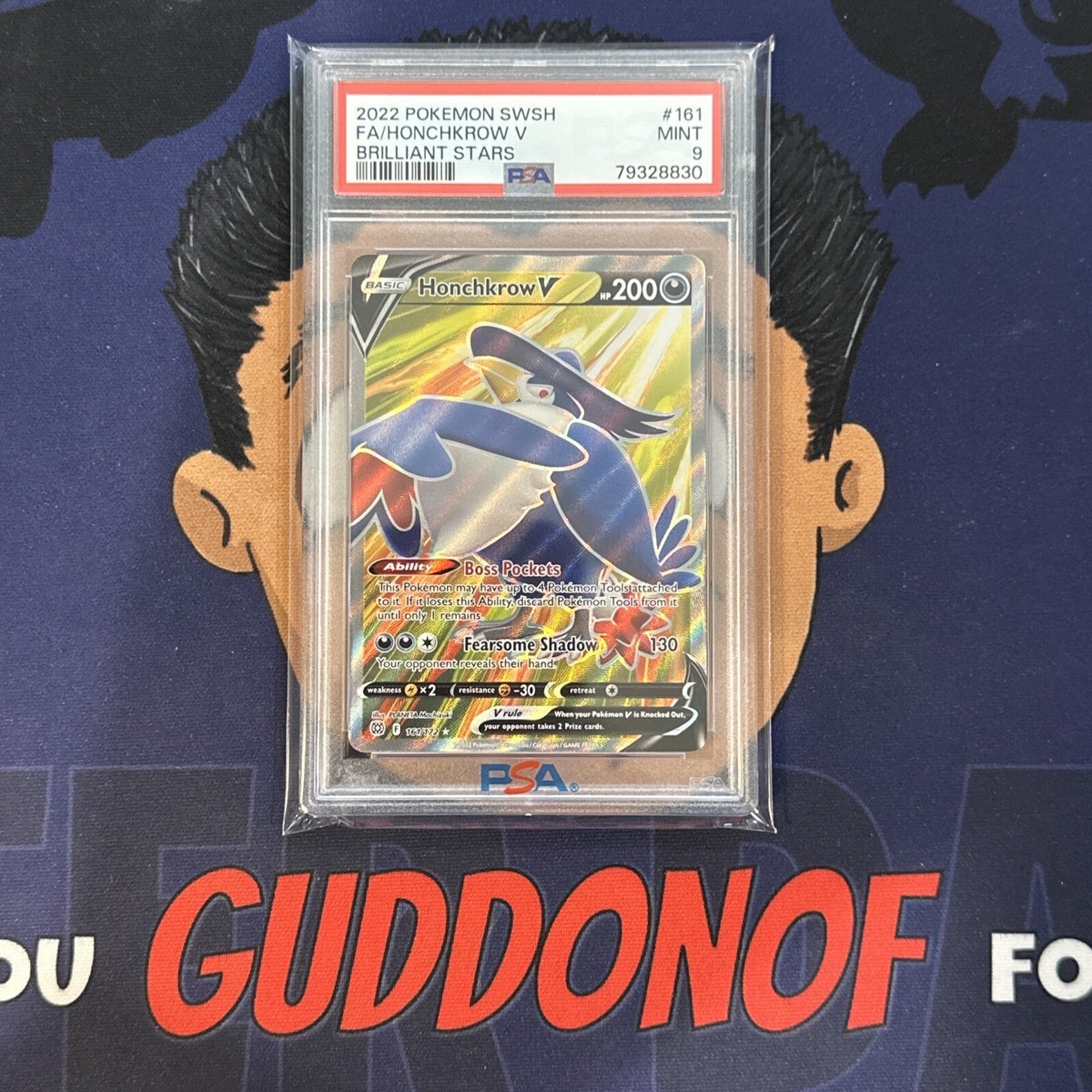 PSA 9 MINT 2022 Pokemon Brilliant Stars HONCHKROW V #161 FULL ART