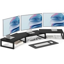 3 Shelf Long Monitor Stand Riser with Metal Leg, for 2/3 Screens Desk Organizer