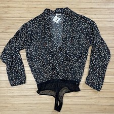 Free People Intimately Black Butterfly Ladylike Bodysuit size Small New NWT