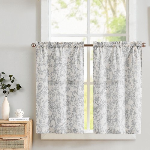 Tier Linen Farmhouse Floral Green Cafe Curtains 24 Inch Length Small Rustic Coun - Picture 17 of 24