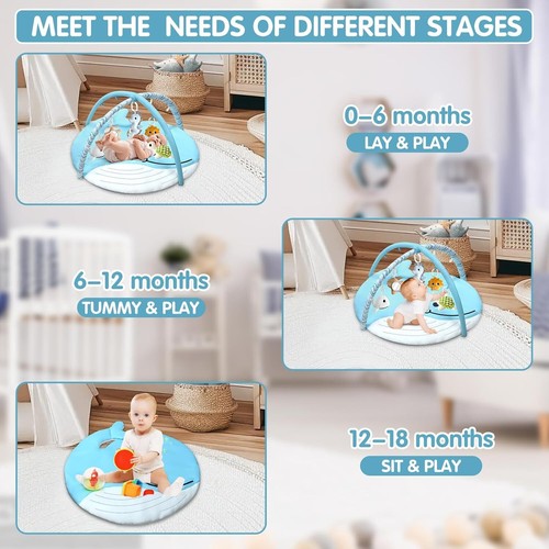 Baby Play Gym Mat, Tummy Time Mat with 6 Detachable Toys,Washable Baby... - Picture 5 of 9
