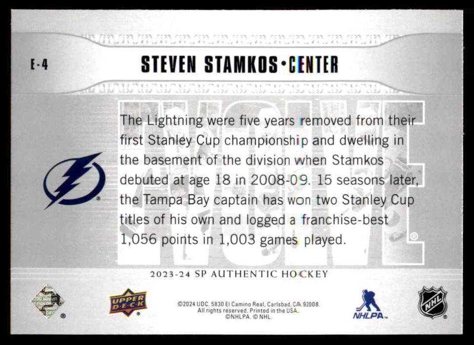 2023-24 SP AUTHENTIC EVOLVE STEVEN STAMKOS TAMPA BAY LIGHTNING #E-4 - Image 2 of 2
