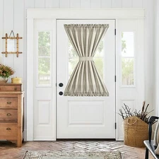 French Door Curtains Glass Semi Sheer Rod Pocket Privacy Drapes with Tieback 1PC