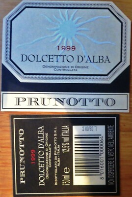 ITALY PRUNOTTO Dolcetto d'Alba 1999 wine labels wine label