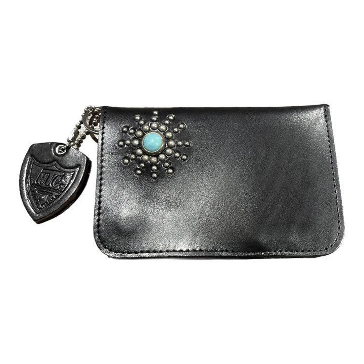Htc Medium Wallet Leather Turquoise Studs Black