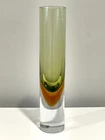 Murano Italy Heavy Green Orange & Clear Mid Century Modern Sommerso Vase