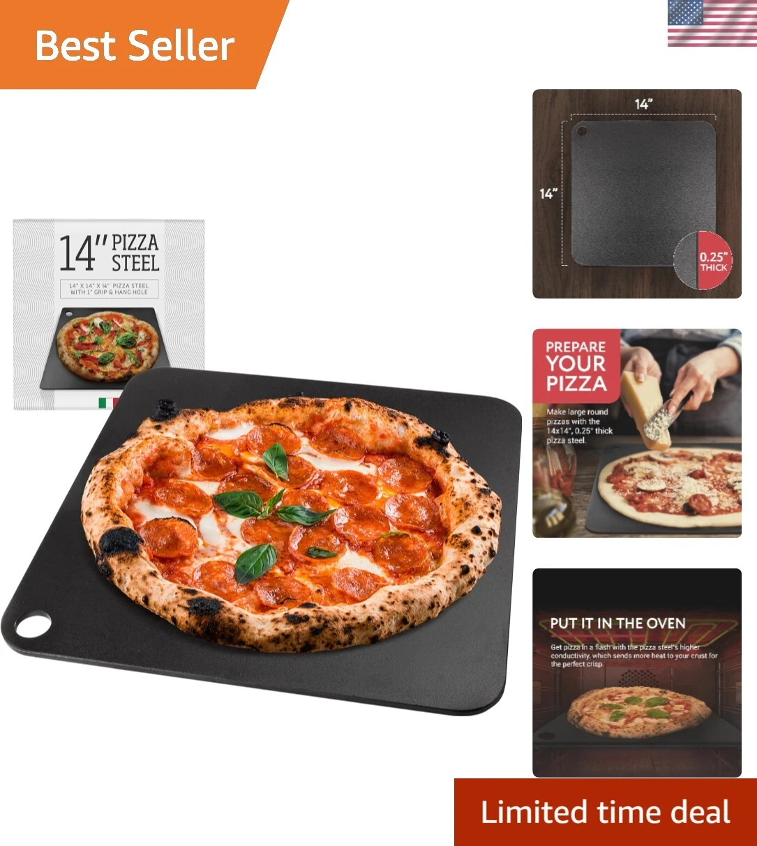 Pizza Steel for Oven, Durable Steel Platform with Finger Hole for Baking Pizz...