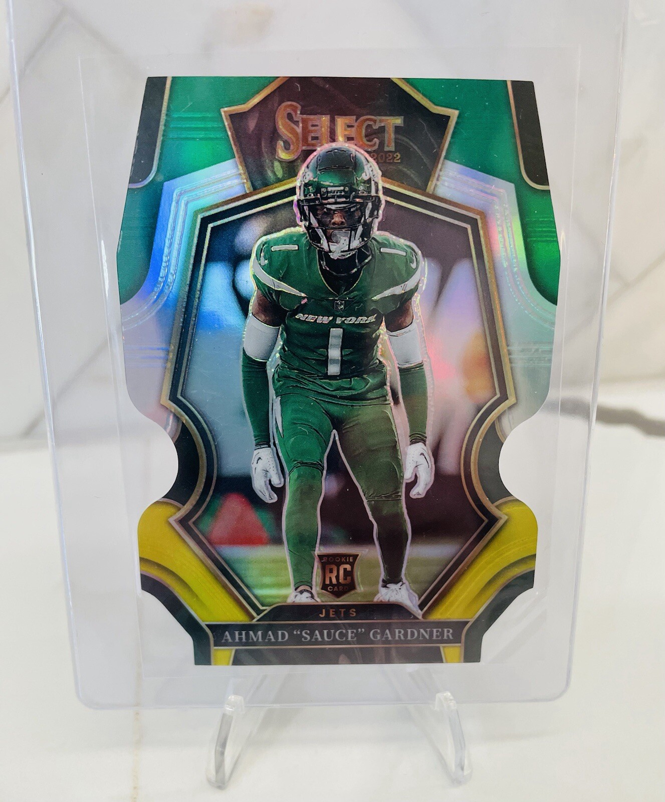 2022 Panini Select Premier Green & Yellow Prizm Die-Cut #177 Ahmad Gardner (RC)