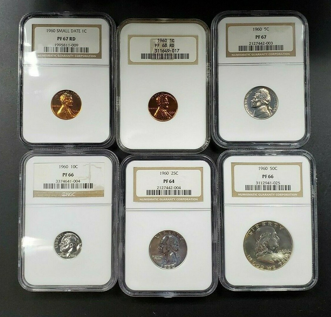 1960 P Complete 6 Coin Proof Set NGC Graded Brown Label PF 66 68  
