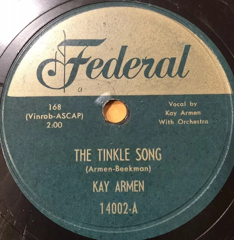 KAY ARMEN & THE RAY CHARLES SINGERS 78 rpm FEDERAL 14002 Just In Case  EX - Image 3 of 3