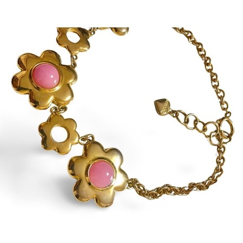 Vintage Moschino statement chain necklace with golden and pink flower charms - Picture 9 of 10