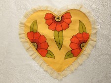 Vintage 30's Organdy Throw Heart Pillow Cover Embroidered & Painted Flowers